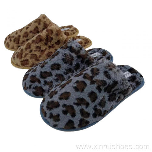 Leopard Faux Fur Slippers Warm Fuzzy Indoor